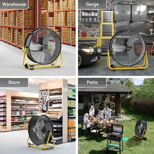 Vista 7 de CCGIRU Ventilador de tambor de alta velocidad de 24 pulgadas, ventilador industrial resistente con certificación UL, 3 velocidades, 8500 CFM