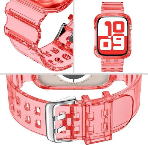 Vista 268 de DABAOZA - Correa transparente compatible con Apple Watch con estuche protector, correa deportiva de TPU con brillo para mujeres y hombres