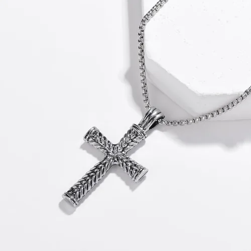 Vista 3 de Collar de crucifixión con colgante de cruz para hombres, de acero inoxidable, colgante de crucifijo religioso, joyería de cruz religiosa, regalo
