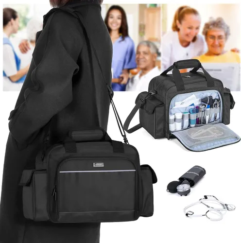 Vista 7 de Trunab Bolsa de Enfermera de Salud en el Hogar Vacía, Bolsa de Hombro Portátil para Suministros Médicos para Hospicio, Visita Domiciliaria, Internos