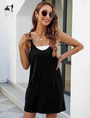 Vista 3 de Womens One Piece Spaghetti Strap Rompers with Built-in Shorts Athletic Dresses