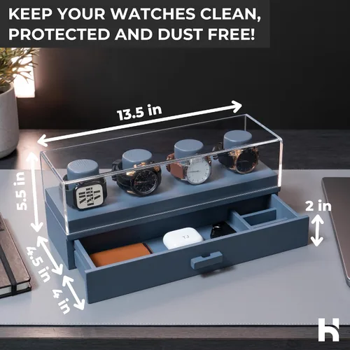 Vista 9 de Holme & Hadfield Eleva tu colección de relojes con la cubierta de reloj Estuche premium para 4 relojes Regalo elegante para hombres Caja de reloj