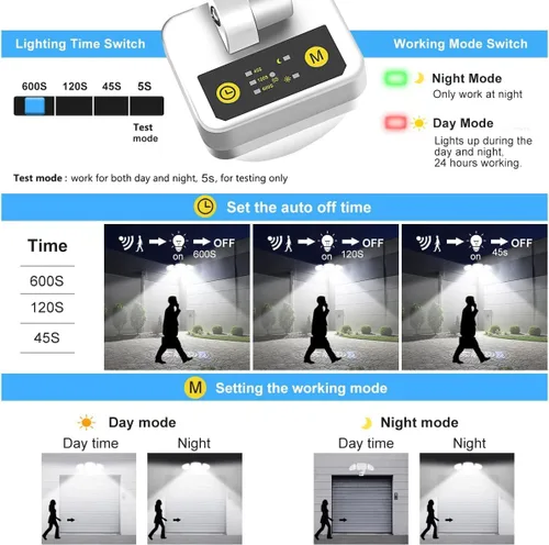 Vista 4 de MEIKEE Luces LED de seguridad de 42 W, luz con sensor de movimiento, luz de inundación al aire libre, 3600LM 6500K IP66 impermeable, 3 cabezales