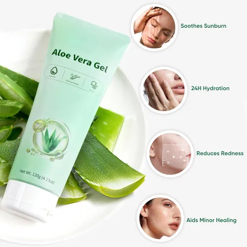 Vista 2 de Gel de aloe vera 98% orgánico, aloe puro hidratante natural para cara y brazos, gel de aloe calmante e hidratante para aliviar quemaduras solares