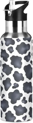 Vista 8 de Black White Cow Spots Insulated Stainless Steel Water Bottle with Straw 20 Oz Leakproof Water Bottles, BPA-Free Sports Water Bottle with Straw