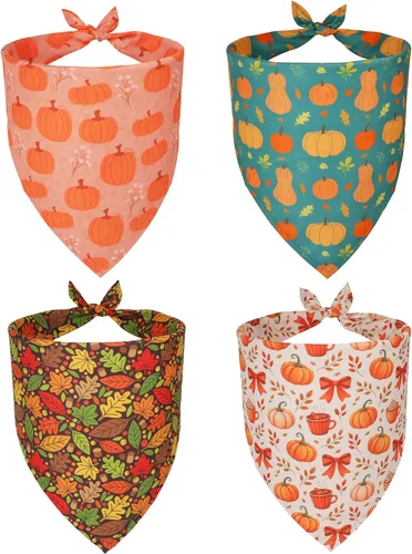 Vista 18 de ADOGGYGO Paquete de 4 Bandanas de Pascua para Perro, Bufanda Triangular para Perro, Patrón de Huevo de Pascua de Conejo, Bandana para Mascotas
