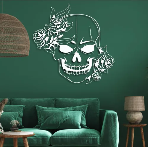 Vista 6 de Arte de pared de metal de calavera de azúcar, arte de pared de metal de calavera, decoración de pared de metal gótico, arte de pared de metal