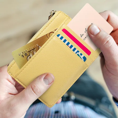 Vista 4 de Valentoria Cartera delgada con bloqueo RFID, titular de tarjetas, monedero de bolsillo pequeño, llavero, cremallera, monedero mini para efectivo