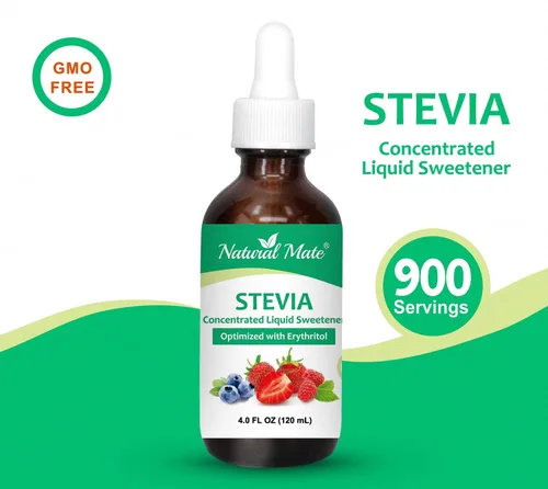 Vista 2 de Edulcorante líquido de stevia (optimizado con eritritol) 4 onzas líquidas (4.1 fl oz) - Botella de vidrio 1 paquete