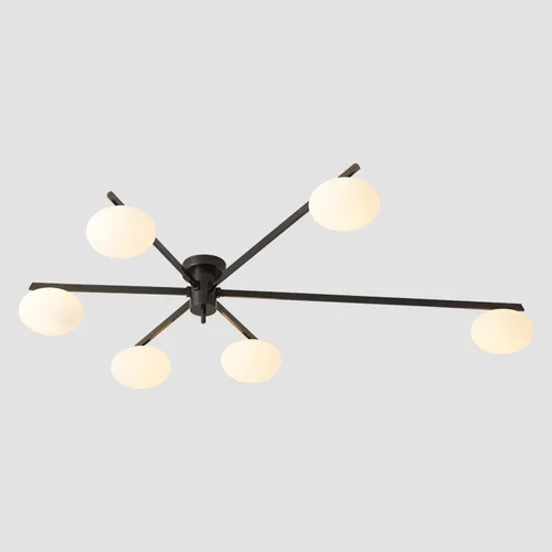 Vista 12 de Lámpara de araña moderna Sputnik de 3 luces con pantalla de vidrio lechoso - Lámpara de techo empotrada negra para cocina