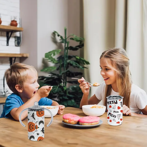 Vista 6 de AGH Paquete de 30 vasos de sublimación de 12 onzas con dos tapas, botella de agua de doble pared de acero inoxidable para niños con asa, vasos