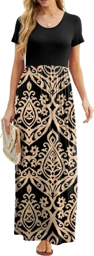 Vista 5 de GRECERELLE Vestidos largos de manga corta para mujer, vestidos largos casuales con bolsillos