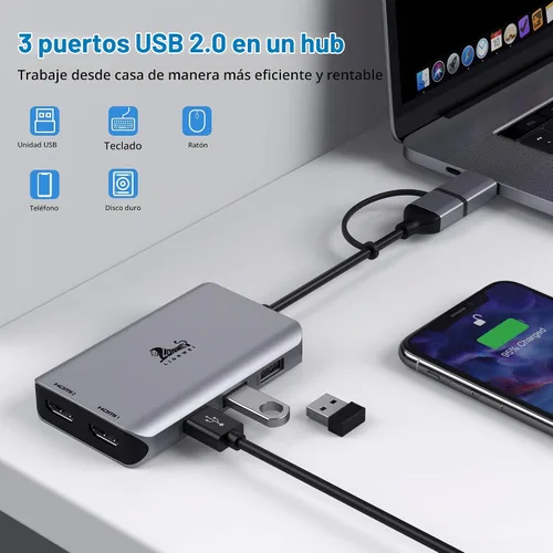 Vista 9 de LIONWEI - Estación de acoplamiento USB 3.0 a HDMI dual para MacBook (necesita controlador) USB C/ USB A to 2 Monitor HDMI, Compatible with MacBook