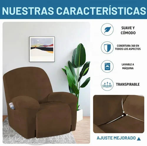 Vista 4 de H.VERSAILTEX Fundas elásticas para sillón reclinable, Funda para silla reclinable, Funda para sofá, 1 pieza, moderna, de terciopelo, elegante Marrón