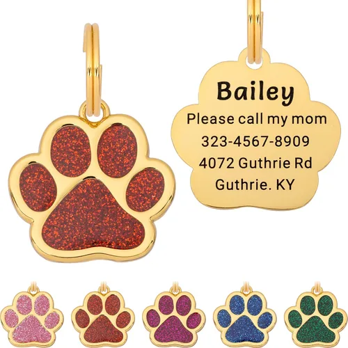 Vista 7 de Etiqueta para perro con grabado personalizado hasta 5 líneas de contenido para el nombre e información de tu mascota, bonita etiqueta de Azul