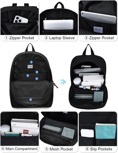 Vista 5 de RAVUO Mochila escolar para adolescentes, niños y niñas, grande de 20 litros, resistente al agua, 15.6 pulgadas, con bolsillo trasero antirrobo, 10