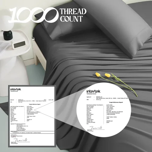 Vista 2 de Sábanas 100% de algodón egipcio, tamaño King, juego de sábanas pesadas de lujo de 1000 hilos, para todas las estaciones, ropa de cama súper suave