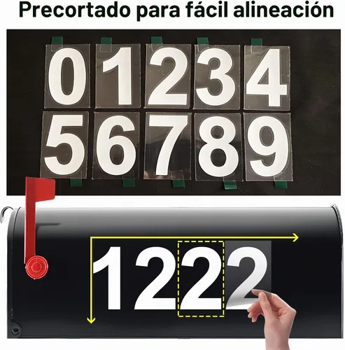 Vista 5 de Números de buzón de 1.5 pulgadas para exterior, 50 calcomanías reflectantes de números con pestaña adhesiva para una fácil separación de la parte