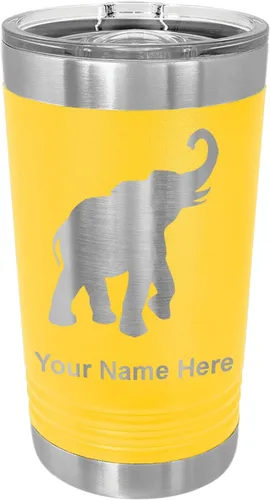 Vista 10 de LaserGram Vaso de pinta aislado al vacío de 16 onzas, elefante indio, grabado personalizado incluido (negro) Engraved Gift, Vacuum Insulated