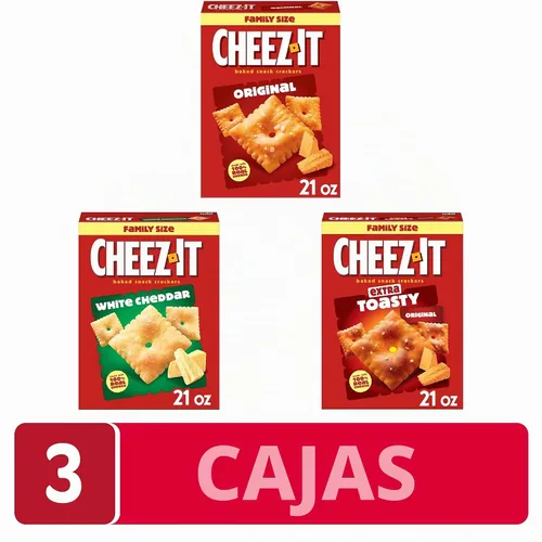 Vista 3 de Cheez-It Galletas de queso, galletas horneadas, aperitivos para el almuerzo, tamaño familiar, paquete variado (3 cajas)