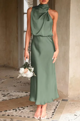 Vista 3 de PRETTYGARDEN Women's Summer Satin Maxi Cocktail Dress Verde militar