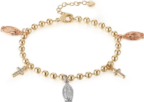 Vista 12 de HZMAN Pulsera de cruz con cuentas de rosario virgen de Guadalupe ajustable para mujer, regalo de joyería Cruz de Jesús y María