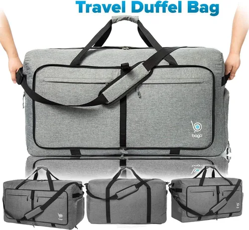 Vista 9 de Bago Bolsa de viaje para hombre y mujer, ligera, plegable, bolsa de lona para equipaje de 15.85 gal, 21.13 gal, y 26.42 gal (60 L, 80 L y 100 L)