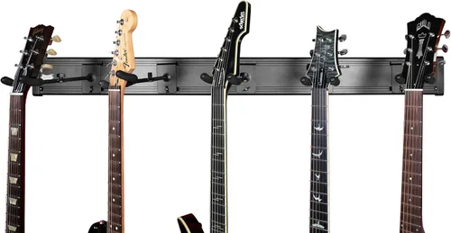 Vista 12 de Levy's Leathers - Percha para guitarra de 5 espacios, montaje en pared, color negro (LVY-SLATSTRIPHNGR5-BLK)