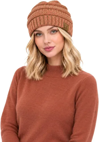 Vista 22 de C.C Exclusives Gorro de Punto de Cable - Gorros Gruesos, Suaves y Cálidos de Punto Grueso Chenille Teniente Mel Gris