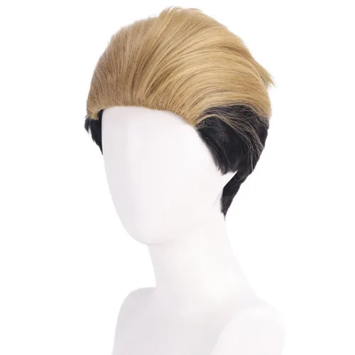 Vista 4 de Bokerom Anime Attack on Titan Porco Galliard Cosplay Wig, Color block Short Hair Role Play Halloween Costume Party Wigs + Wig Cap