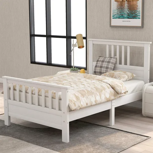 Vista 3 de CITYLIGHT Base de cama de plataforma individual con cabecero y estribo, marco de cama de plataforma de madera, no necesita somier, marco de cama