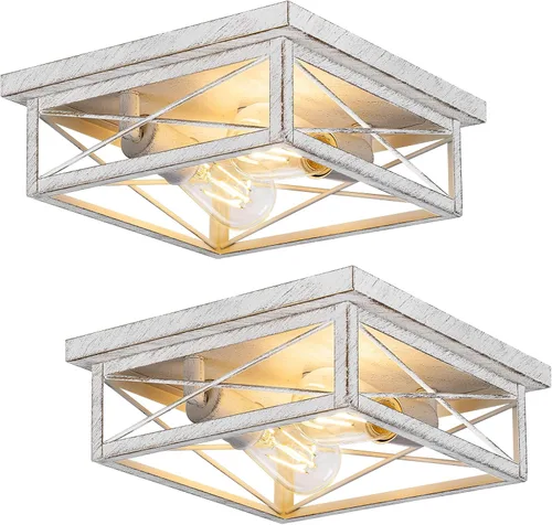 Vista 13 de Lámpara de techo de bronce cepillado para pasillo, lámpara de techo industrial de granja de montaje empotrado de 2 luces, lámpara de cocina de metal