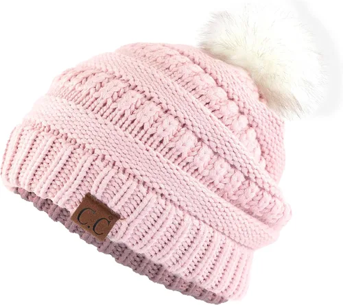 Vista 129 de Gorro unisex liso con pompón y ribete (HAT-43) de C.C Hatsandscarf Exclusives Marfil