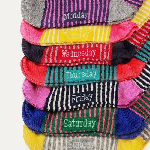 Vista 4 de COTTON DAY Caja de regalo de 7 días de la semana, calcetines cortos de moda para niños y niñas, diseño de animales, flores, estrellas, rayas