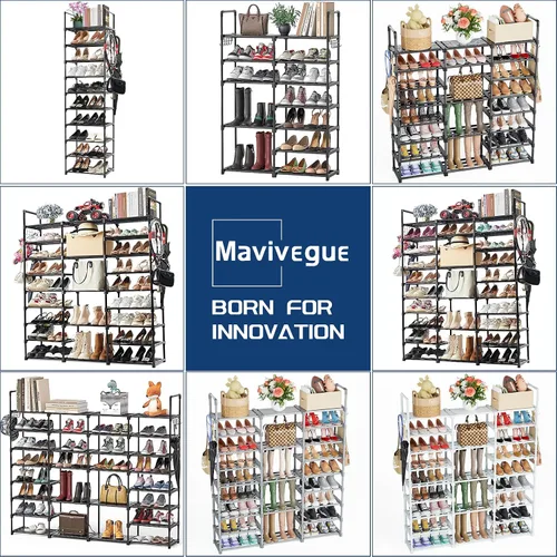 Vista 9 de Mavivegue Zapatero de metal de 9 niveles – Capacidad para 50 – 55 pares, estante de almacenamiento alto para zapatos, botas, entrada, armario, garaje
