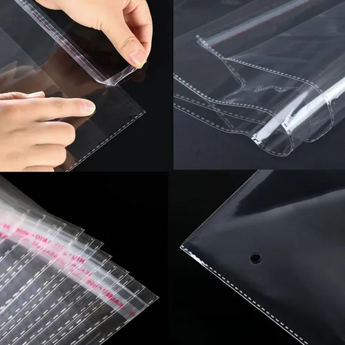 Vista 6 de Bolsas de celofán transparentes autoadhesivas para ropa, 14 x 20 pulgadas, grandes bolsas de polietileno OPP sellables, 100 unidades para ropa