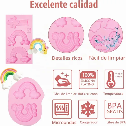 Vista 2 de Moldes de fondant de nube, 3 unidades, molde de silicona arcoíris para decoración de pasteles de chocolate, dulces, azúcar, cupcakes, decoración