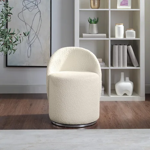 Vista 4 de OSP Home Furnishings - Silla de tocador Lystra giratoria de barril con tela de bouclé texturizada, crema