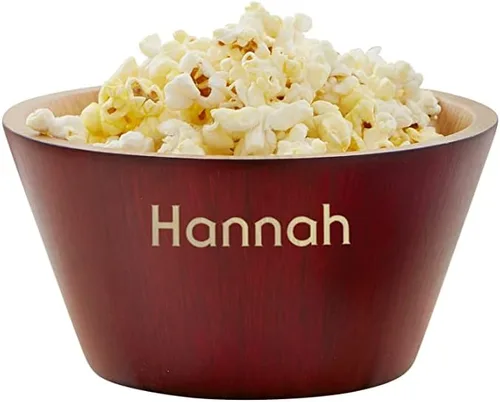 Vista 2 de Personalization Universe Tazón de bambú rojo personalizado para palomitas de maíz, ideal para noches de cine, fiestas de pijamas y aperitivos, bambú