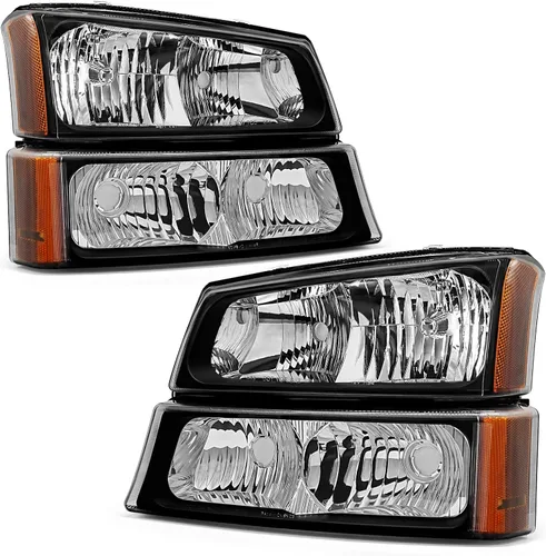Vista 8 de 2003 2004 2005 2006 Conjunto de faros delanteros Chevy Silverado para 03-06 Chevy Silverado Avalanche 1500/2500/3500 Carcasa cromada Reflector ámbar