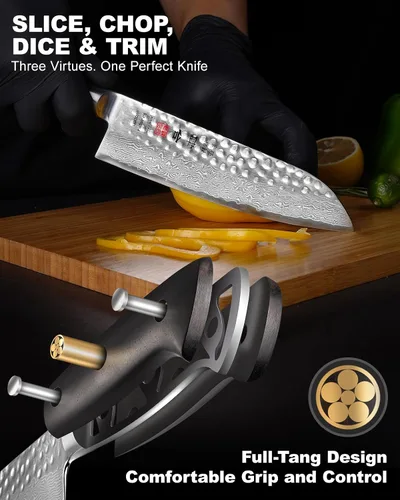 Vista 8 de Cuchillo de chef Gyuto de Damasco de 8.27 pulgadas y cuchillo Santoku de 7 pulgadas