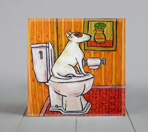 Vista 2 de Bull Terrier in the Bathroom Dog Art Tile Coaster Gift