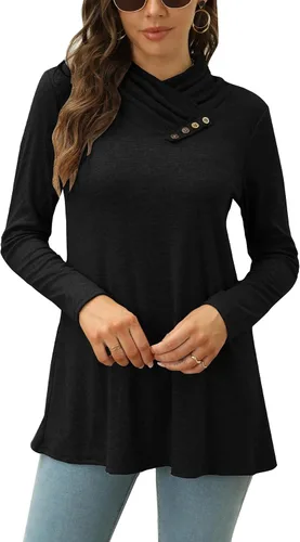 Vista 3 de LuckyMore Blusa tipo túnica de manga larga con cuello redondo para mujer, estilo casual, para otoño