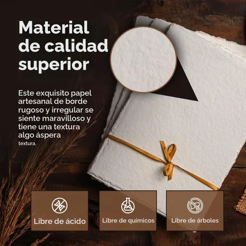 Vista 5 de Papel vintage de algodón egipcio, 400 GSM, 40 hojas, borde deckled, texturizado para dibujar y dibujar