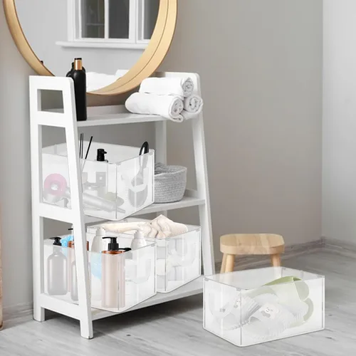Vista 6 de Paquete de 6 cestas de almacenamiento para estantes, estantes de almacenamiento de armario, cestas plegables decorativas con asas, organizadores
