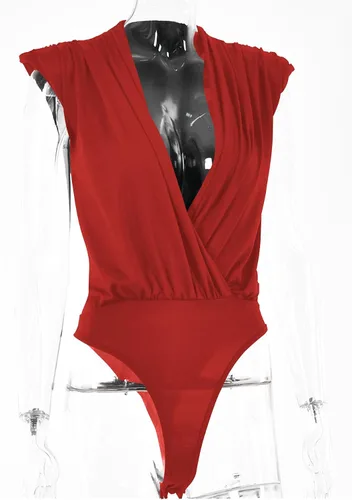 Vista 48 de LYANER Leotardo sin mangas fruncido con cuello en V para mujer