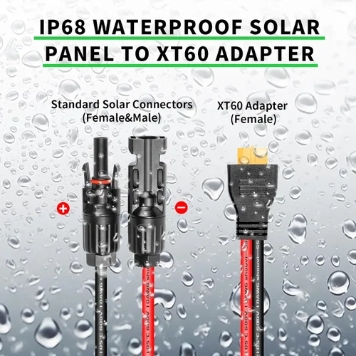 Vista 4 de Ansoufien Cable Conector de Panel Solar a Conector XT60 de 1 pie, Cable de Extensión de Carga Solar de 10 AWG Solar a XT60 XT60 (Enchufe Hembra)