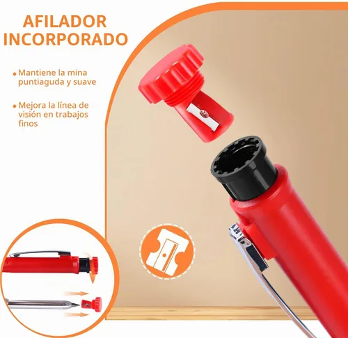 Vista 3 de Paquete de 4 lápices de carpintero con sacapuntas, juego de lápices mecánicos con 28 repuestos, lápices de construcción resistentes para carpintería