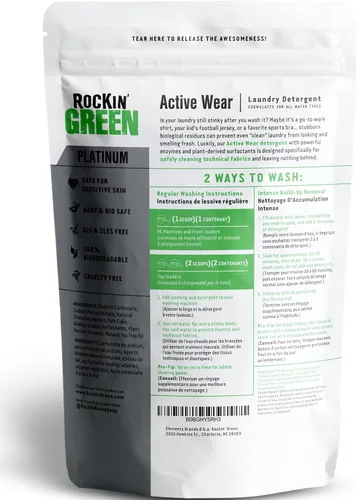 Vista 2 de Detergente para ropa Rockin' Green, Detergente en polvo para ropa a base de plantas, Detergente para ropa totalmente natural, Combate el olor vegano