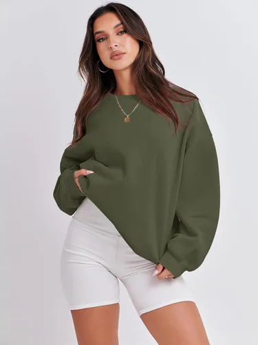 Vista 6 de ANRABESS Sudadera de manga larga para mujer, casual, cuello redondo, ajuste holgado, sudadera con capucha de forro polar para otoño